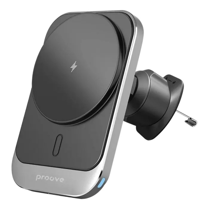 Car Mount With Wireless Charger Proove Square Magnetic Pro 15W, Metal Gray