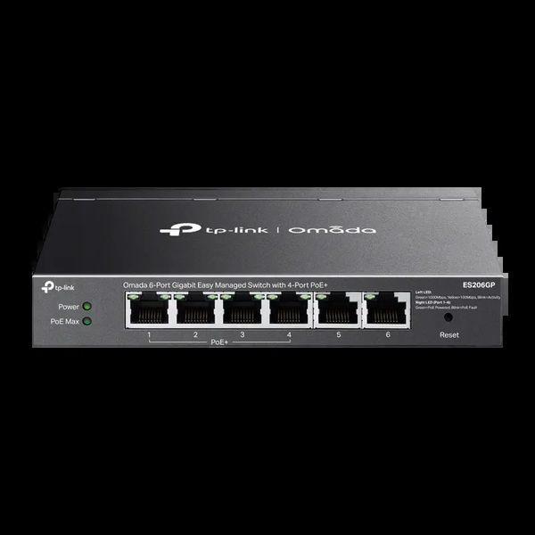 Коммутатор 6-port Gigabit Switch TP-LINK, "ES206GP", with 4 port PoE+, Auto Recovery, 65W Budget, steel case