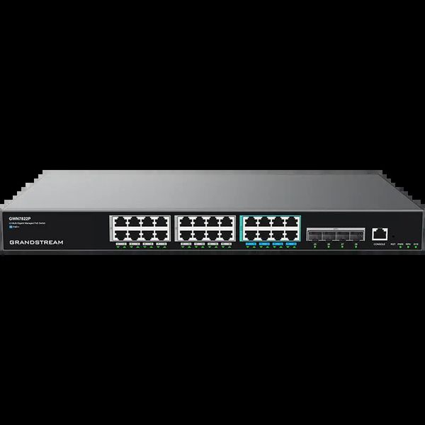 Коммутатор 24-port 2.5G Managed PoE++ Switch, Grandstream "GWN7822P", 8x2.5G PoE++, 16xGbit PoE+, 4x10G SFP+, steel case, 360W Budget