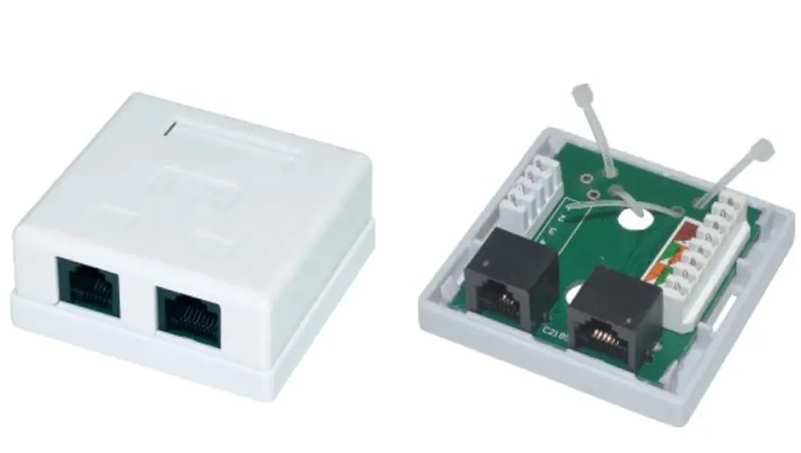 Коннектор 1xRJ45+1xRJ11 Surface Box 2 port UTP Cat.5e  PCB jack