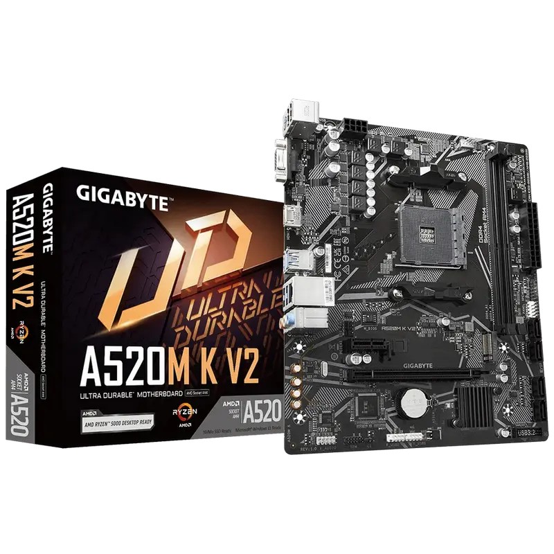 Материнская плата Gigabyte A520M K V2, AM4, AMD A520, Micro-ATX