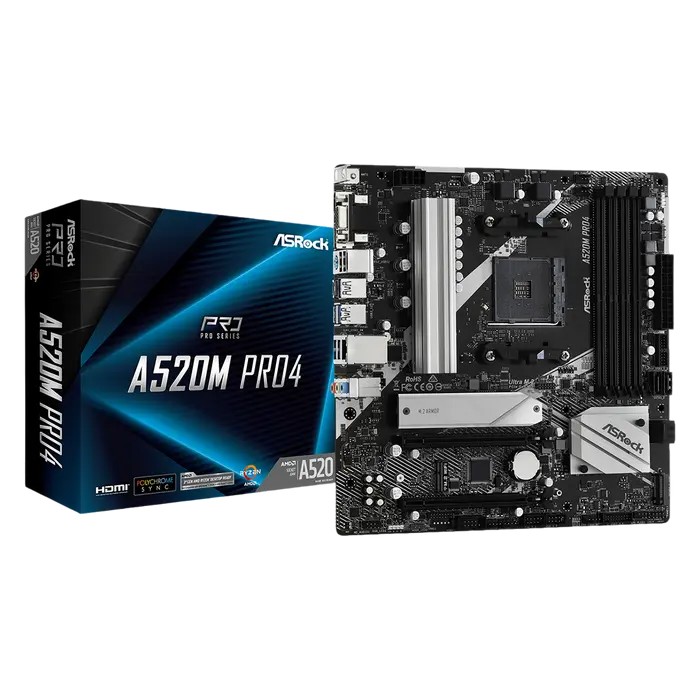 Материнская плата ASRock A520M PRO4, AM4, AMD A520, Micro-ATX