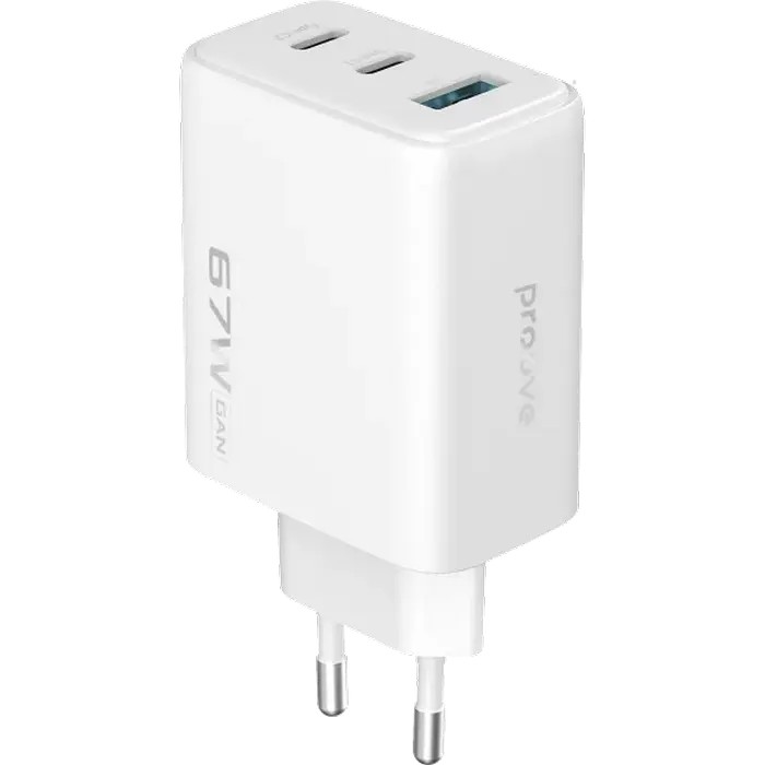 Incarcator Proove, Silicone Power 67W, 2Type-C+USB, (fara cablu), White