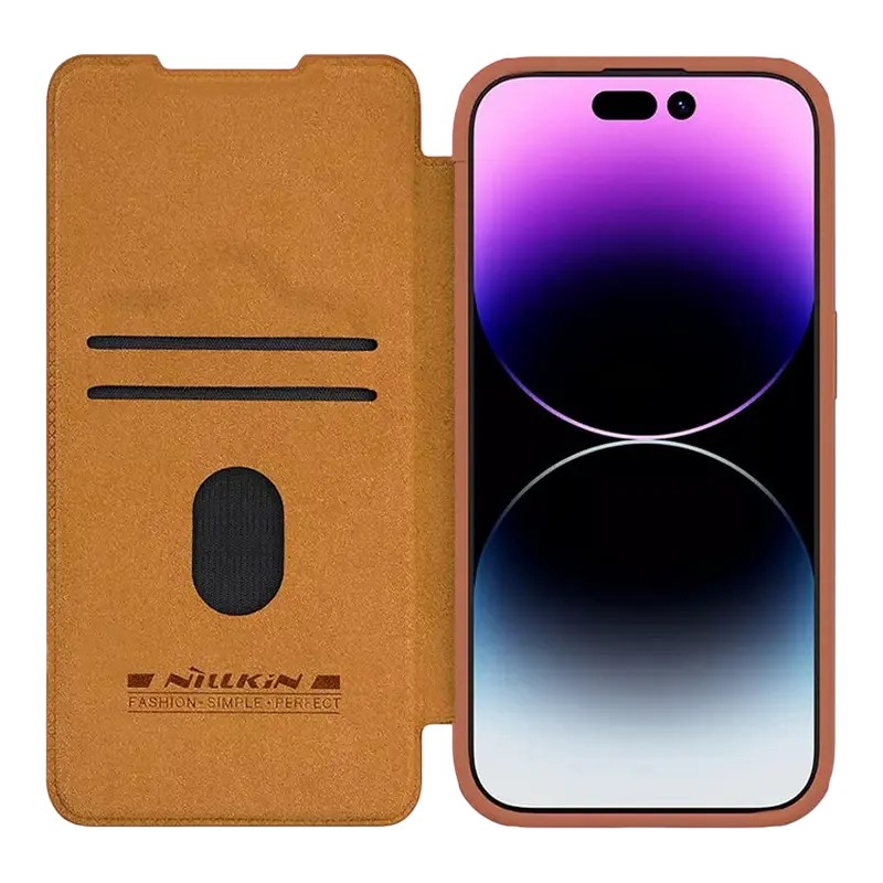 Husă tip carte Nillkin iPhone 15 Pro - Qin Pro, Maro
