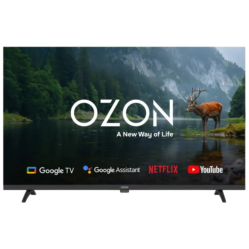 32" LED SMART Телевизор OZON H32S6000R, 1366x768 HD, Android TV, Чёрный